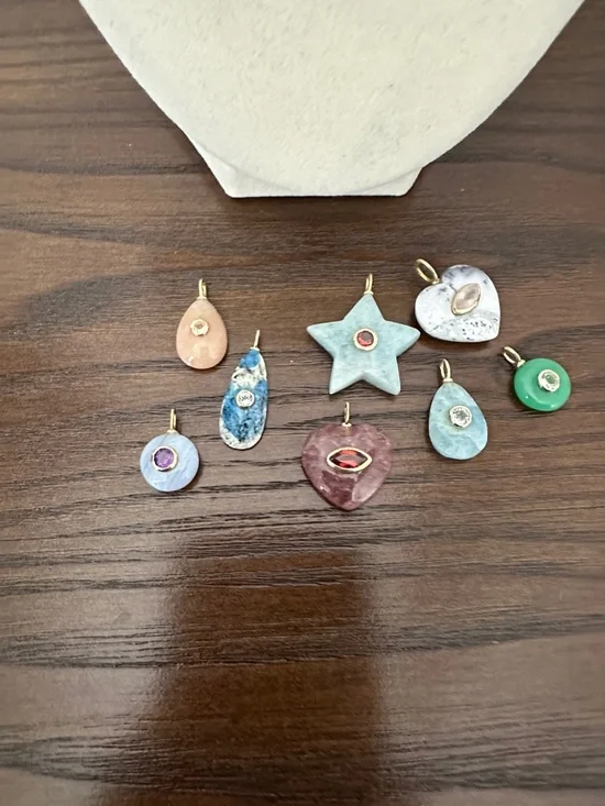 Gold Chain Necklace with Turquoise Heart Pendant and additional gemstone charms - Picture 2 of 2